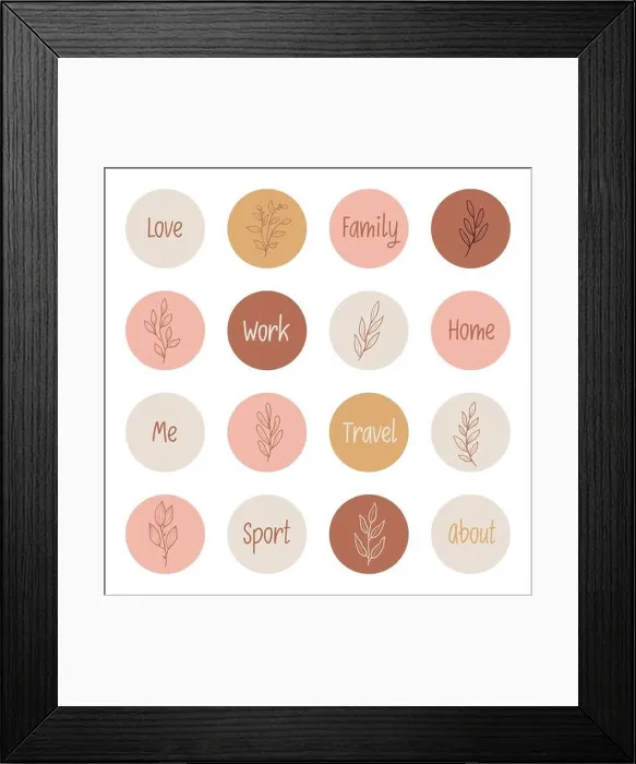 Framed Print : Hand drawn Instagram story highlight with minimal floral leaf Framed Print : Hand drawn Instagram story highlight with minimal floral leaf
