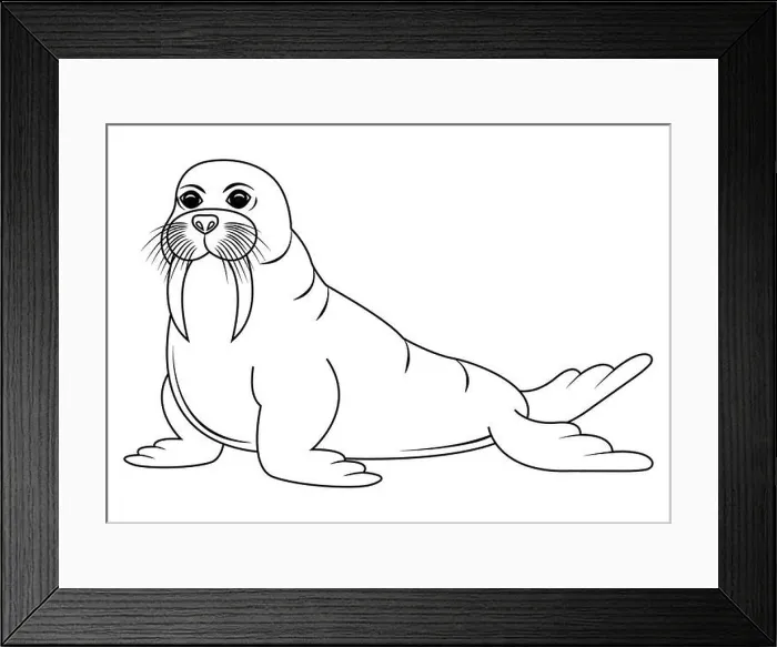 Framed Print : Black and white walrus cartoon character vector. Coloring page of cartoon walrus Framed Print : Black and white walrus cartoon character vector. Coloring page of cartoon walrus