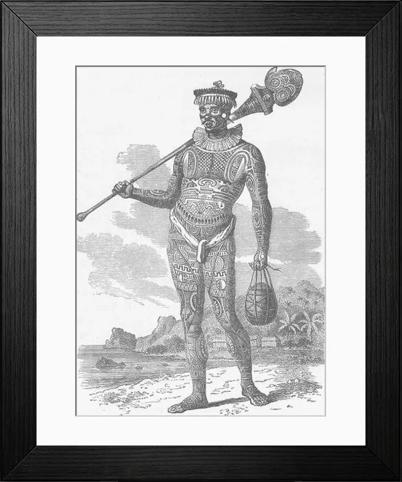 Framed Print : POLYNESIA. Tattooed savage of the Marquesan Islands 1890 old antique print Framed Print : POLYNESIA. Tattooed savage of the Marquesan Islands 1890 old antique print
