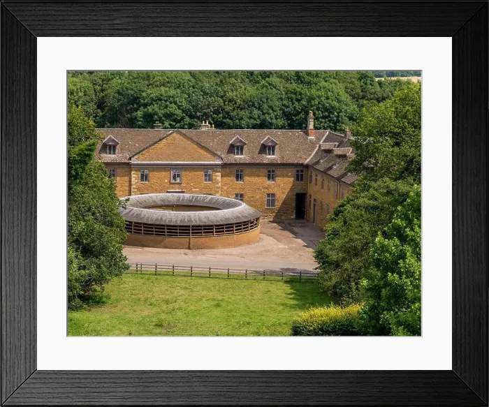 Framed Print : Old covered horse exercise ring in stableyard, Belvoir Castle stables, Leicestershire, England, UK Framed Print : Old covered horse exercise ring in stableyard, Belvoir Castle stables, Leicestershire, England, UK