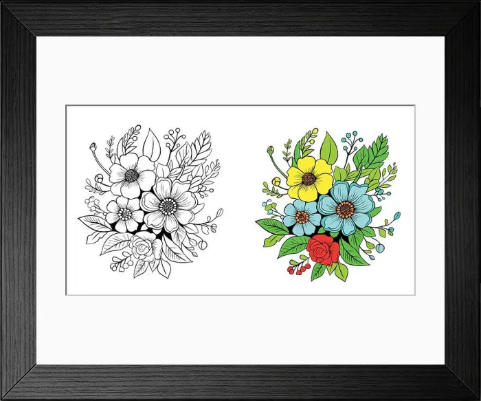 Framed Print : sketch contour bouquet of pansy flowers Framed Print : sketch contour bouquet of pansy flowers