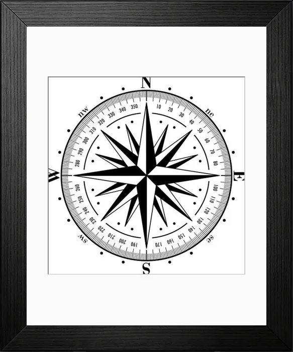 Framed Print : Compass rose isolated on white. Vector illustration