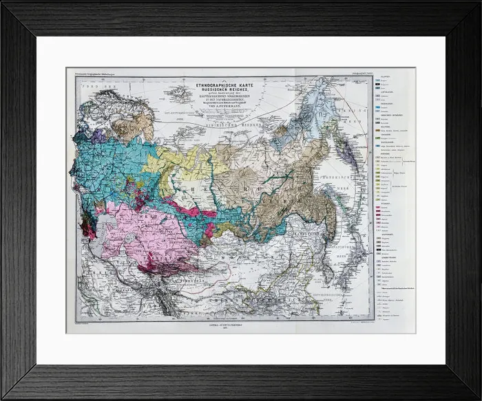Framed Print : 1877 Petermann Mittheilungen Map - Ethnographic Map - Human Races of Russia Siberia Asia Framed Print : 1877 Petermann Mittheilungen Map - Ethnographic Map - Human Races of Russia Siberia Asia