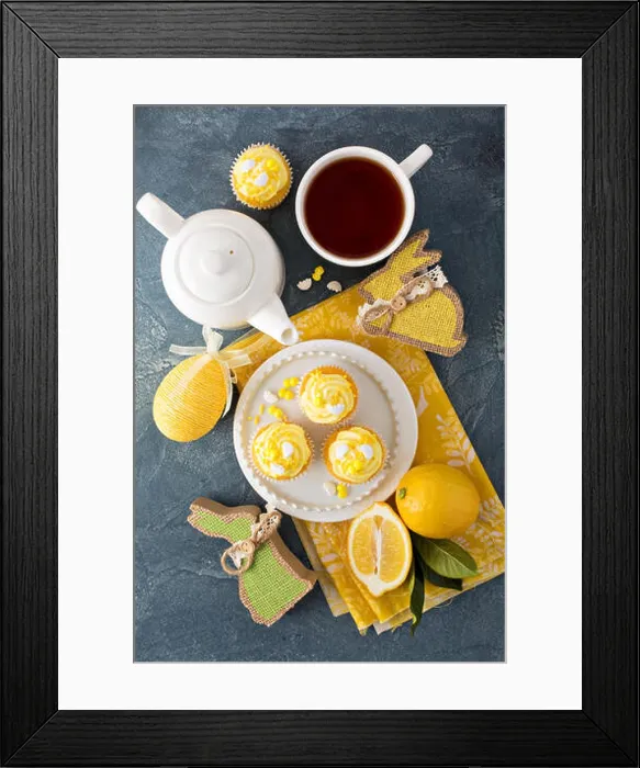 Framed Print : Easter background with lemon cupcakes Framed Print : Easter background with lemon cupcakes