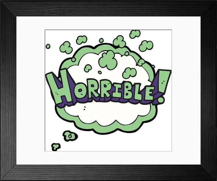 Framed Print : freehand drawn thought bubble cartoon word horrible Framed Print : freehand drawn thought bubble cartoon word horrible