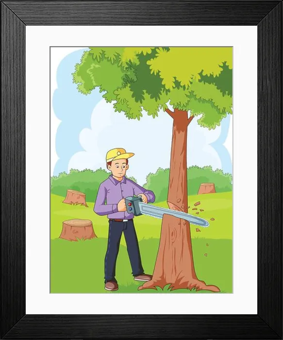 Framed Print : Man Cutting tree vector illustration Framed Print : Man Cutting tree vector illustration