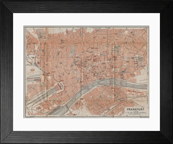Framed Print : FRANKFURT AM MAIN antique town city stadtplan. Hessen karte. BAEDEKER, 1914 map Framed Print : FRANKFURT AM MAIN antique town city stadtplan. Hessen karte. BAEDEKER, 1914 map