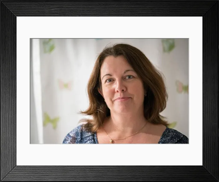Framed Print : Close up portrait of a 50 year old woman with brown hair Framed Print : Close up portrait of a 50 year old woman with brown hair