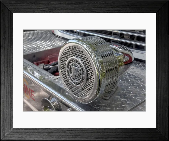 Framed Print : Chrome siren on a Freightliner ladder truck owned by the Micanopy Fire Department Framed Print : Chrome siren on a Freightliner ladder truck owned by the Micanopy Fire Department