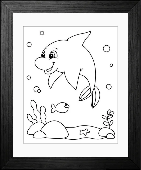 Framed Print : Cute Dolphin Coloring Page. Ocean Animals Coloring Book For Kids. Under The Sea Vector Illustration. Underwater Cartoon Framed Print : Cute Dolphin Coloring Page. Ocean Animals Coloring Book For Kids. Under The Sea Vector Illustration. Underwater Cartoon