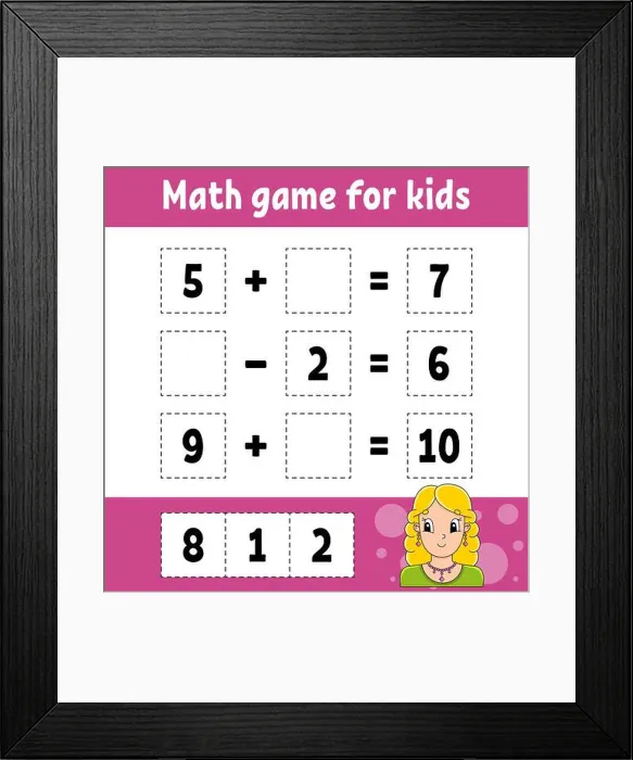 Framed Print : Math game for kids. Education developing worksheet Framed Print : Math game for kids. Education developing worksheet