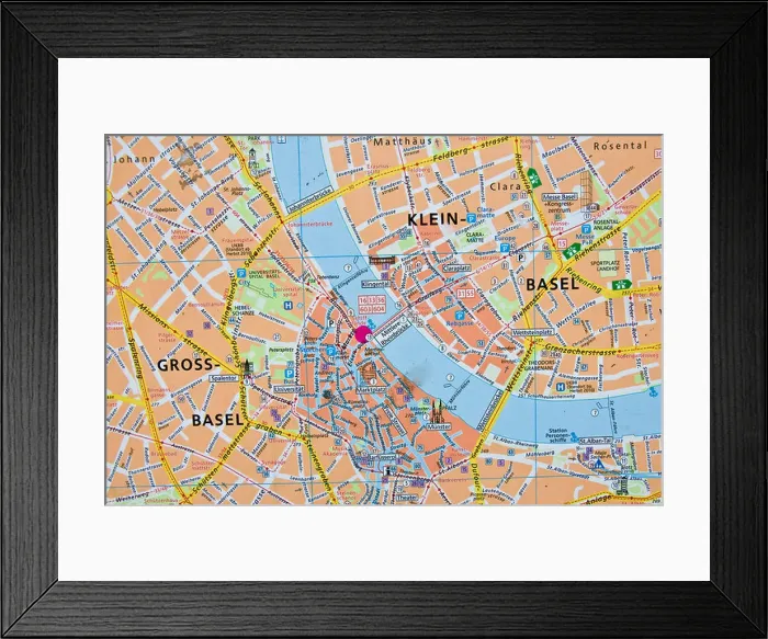 Framed Print : Downtown map, Basel, Switzerland Framed Print : Downtown map, Basel, Switzerland