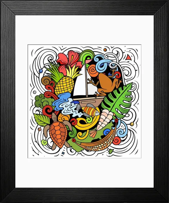 Framed Print : Puerto Rico cartoon doodle illustration Framed Print : Puerto Rico cartoon doodle illustration