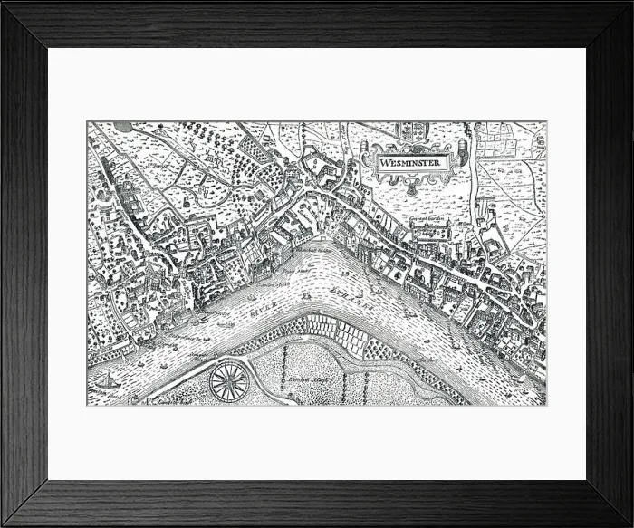 Framed Print : Undeveloped Westminster map in 16th Century London England. Heart of London including Whitehall and River Thames Framed Print : Undeveloped Westminster map in 16th Century London England. Heart of London including Whitehall and River Thames