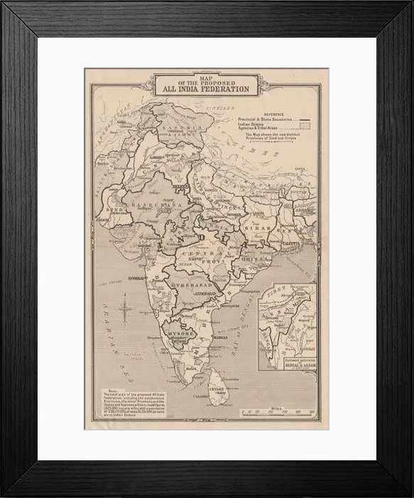 Framed Print : Proposed All India Federation. Government of India Act 1935 1933 old map Framed Print : Proposed All India Federation. Government of India Act 1935 1933 old map