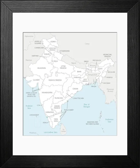 Framed Print : Vector map of India with states and territories and administrative divisions Framed Print : Vector map of India with states and territories and administrative divisions