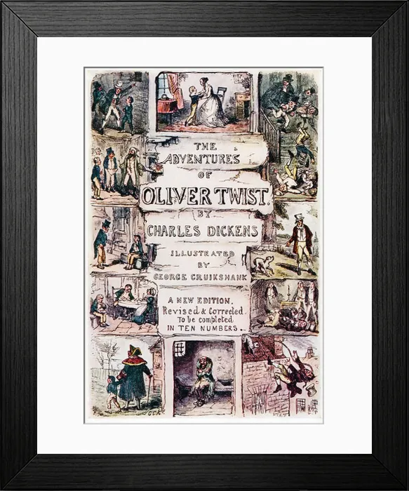 Framed Print : Oliver Twist Original Cover of the partwork by George Cruikshank for the first publication of the Dickens novel Framed Print : Oliver Twist Original Cover of the partwork by George Cruikshank for the first publication of the Dickens novel