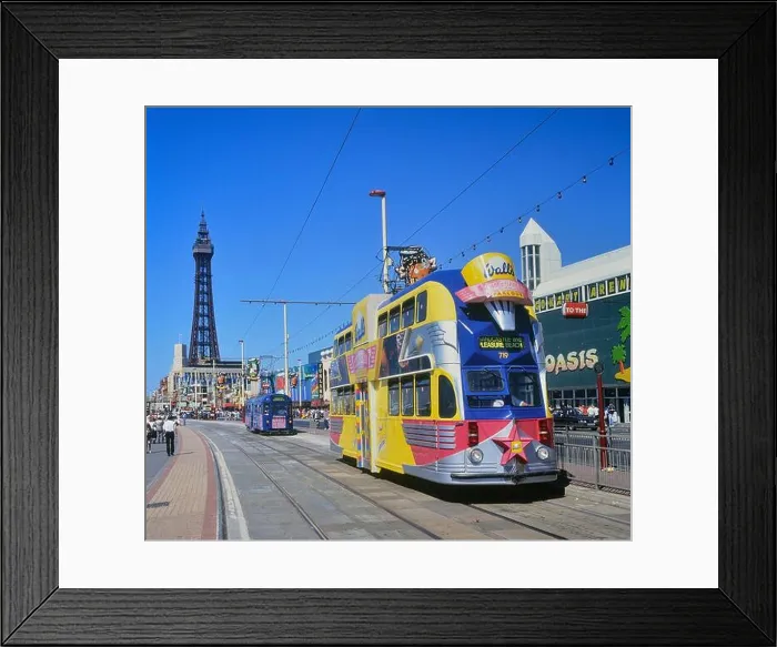 Framed Print : The Trams along The Golden Mile, Blackpool, Lancashire, England, UK Framed Print : The Trams along The Golden Mile, Blackpool, Lancashire, England, UK