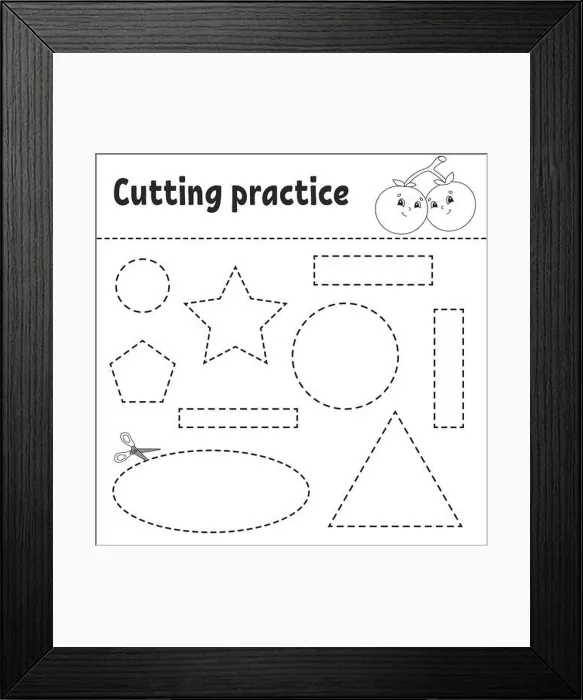 Framed Print : Cutting practice for kids. Education developing worksheet Framed Print : Cutting practice for kids. Education developing worksheet