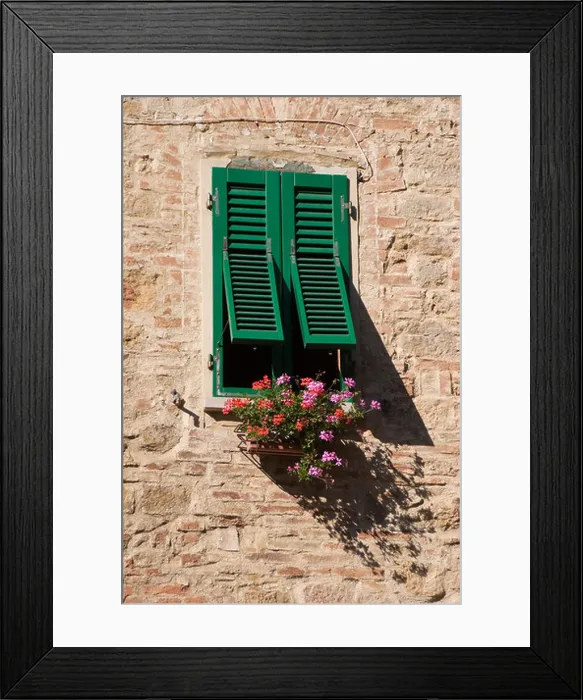 Framed Print : Shutters block the midday Tuscan sun in Montepulciano Italy, south of Florence