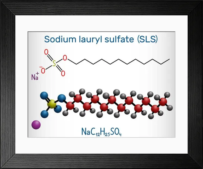 Framed Print : Sodium dodecyl sulfate SDS, sodium lauryl sulfate SLS molecule Framed Print : Sodium dodecyl sulfate SDS, sodium lauryl sulfate SLS molecule