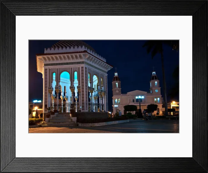 Framed Print : Glorieta de Manzanillo, Parque Carlos Manuel de Céspedes with church, night, town Manzanilo, Cuba Framed Print : Glorieta de Manzanillo, Parque Carlos Manuel de Céspedes with church, night, town Manzanilo, Cuba