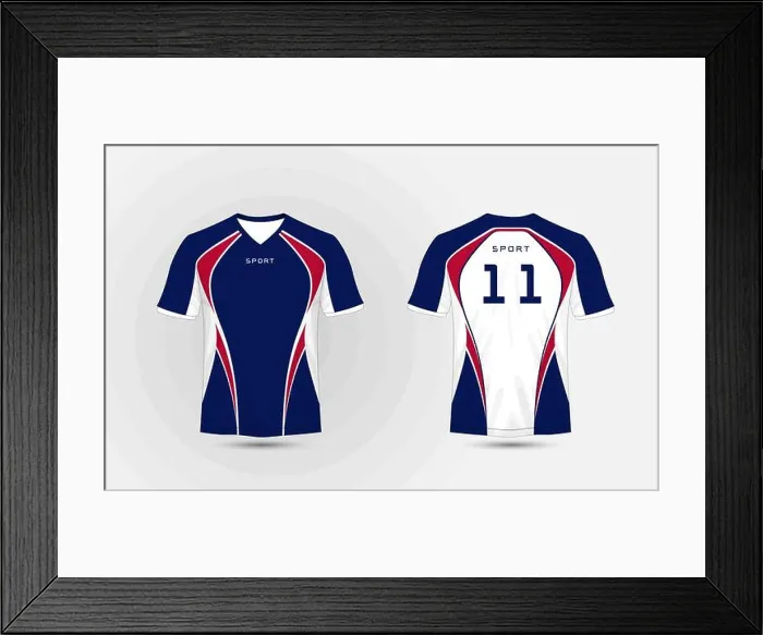 Framed Print : White, Blue and red pattern sport football kits, jersey, t-shirt design template