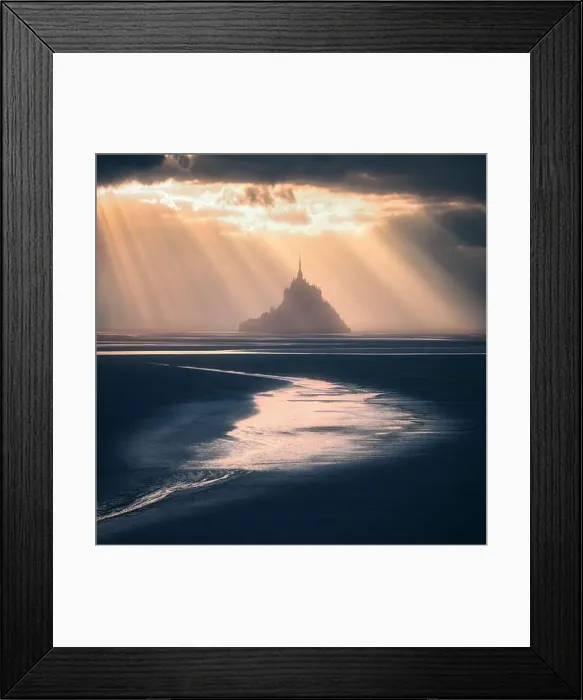 Framed Print : Sunlight over silhouette of Mont Saint Michel sanctuary, Normandy, France Framed Print : Sunlight over silhouette of Mont Saint Michel sanctuary, Normandy, France