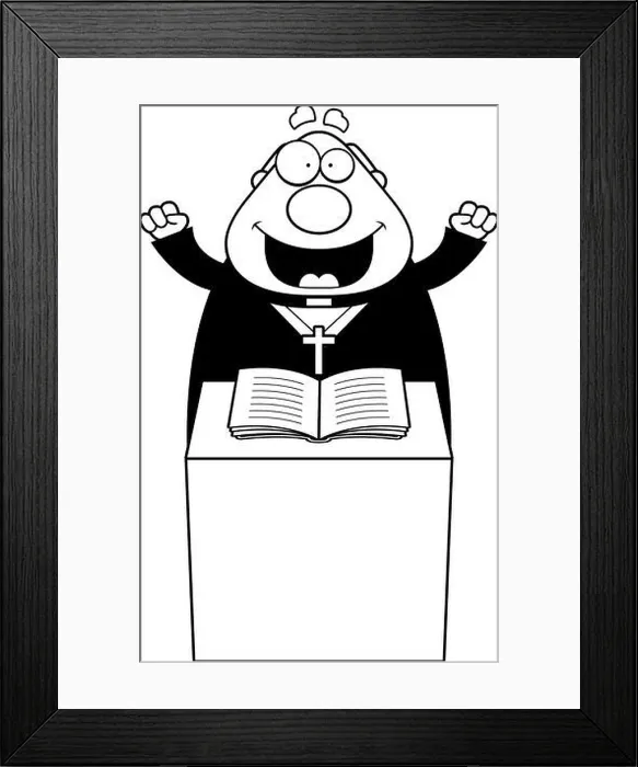 Framed Print : A cartoon illustration of a priest giving a sermon Framed Print : A cartoon illustration of a priest giving a sermon