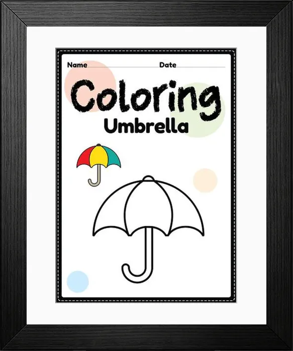 Framed Print : Umbrella coloring page picture worksheet for preschool Framed Print : Umbrella coloring page picture worksheet for preschool