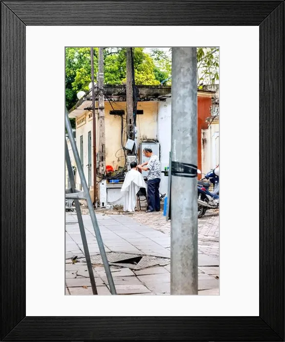 Framed Print : Street barber Hanoi Old Quarter Vietnam Framed Print : Street barber Hanoi Old Quarter Vietnam