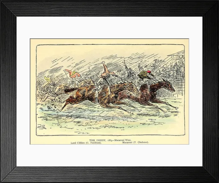 Framed Print : The Derby, 1863 — Macaroni wins Colour caricature illustration from the book When diamonds were trumps by Reginald Framed Print : The Derby, 1863 — Macaroni wins Colour caricature illustration from the book When diamonds were trumps by Reginald