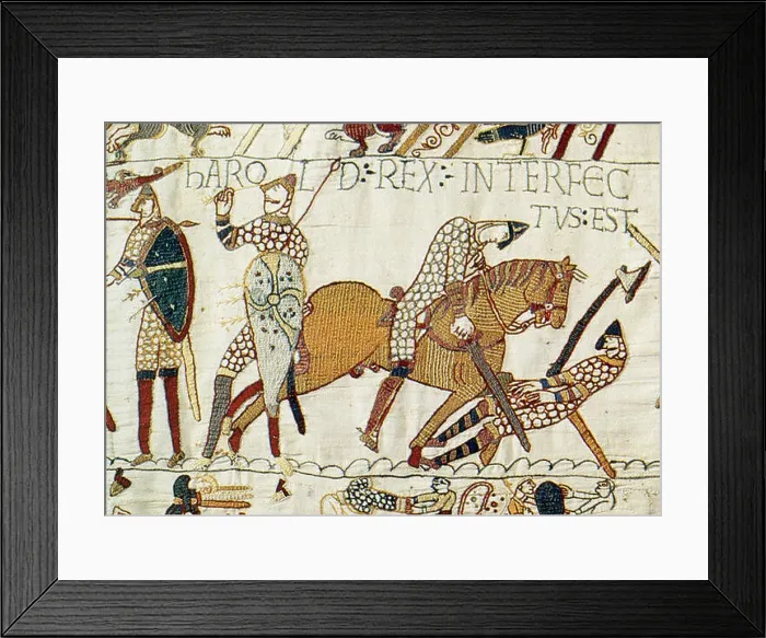 Framed Print : A section of the Bayeux Tapestry depicting the death of Harold II during the Battle of Hastings in 1066 Framed Print : A section of the Bayeux Tapestry depicting the death of Harold II during the Battle of Hastings in 1066