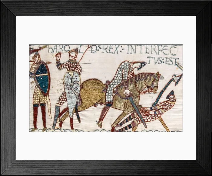 Framed Print : The death of King Harold at the Battle of Hastings, a scene from the Bayeux Tapestry Framed Print : The death of King Harold at the Battle of Hastings, a scene from the Bayeux Tapestry