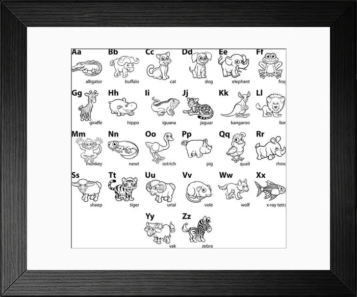 Framed Print : Cartoon Animal Alphabet Letters Language Chart Framed Print : Cartoon Animal Alphabet Letters Language Chart