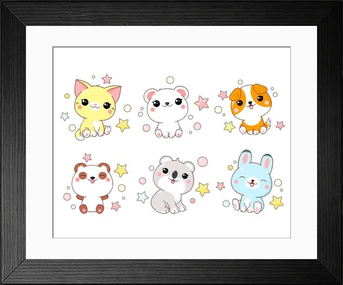 Framed Print : Set of cute animals baby - polar bear, panda, dog, bunny, cat, koala in kawaii style. EPS8 Framed Print : Set of cute animals baby - polar bear, panda, dog, bunny, cat, koala in kawaii style. EPS8
