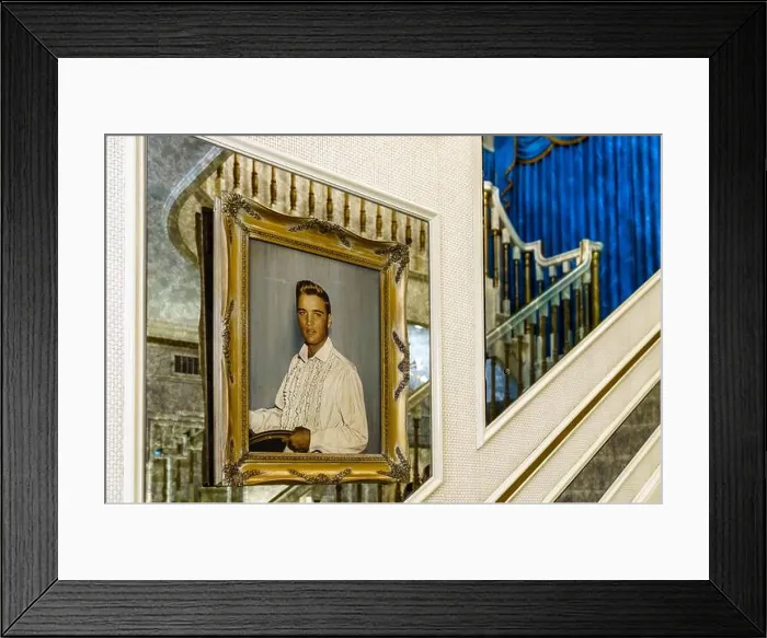 Framed Print : The oil portrait of Elvis Presley on the main staircase in Graceland, his home in Memphis, Tennessee Framed Print : The oil portrait of Elvis Presley on the main staircase in Graceland, his home in Memphis, Tennessee