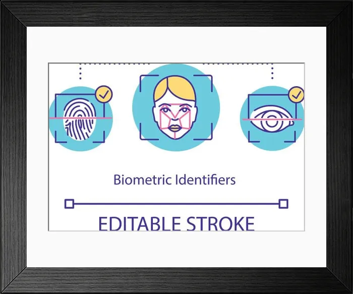 Framed Print : Biometric identifiers concept icon Framed Print : Biometric identifiers concept icon