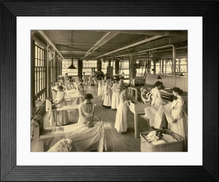 Framed Print : Circa 1900s photograph, of a group of women employed at a laundry Framed Print : Circa 1900s photograph, of a group of women employed at a laundry