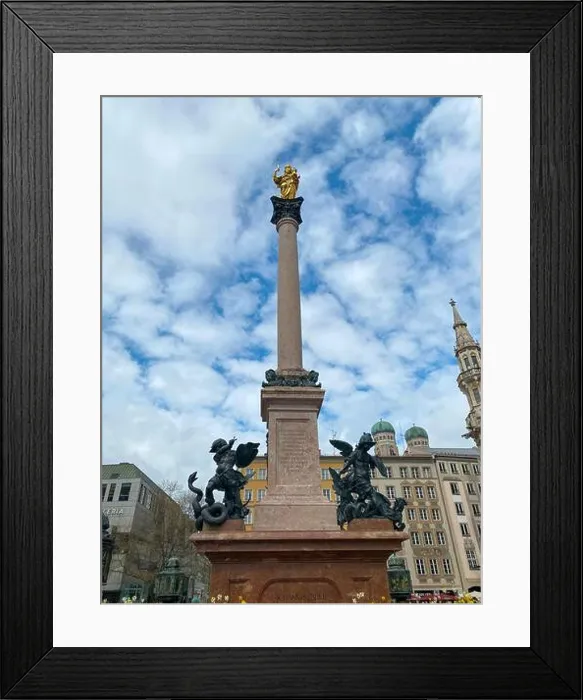 Framed Print : Mariensaule, a Marian column located on the Marienplatz in Munich Framed Print : Mariensaule, a Marian column located on the Marienplatz in Munich