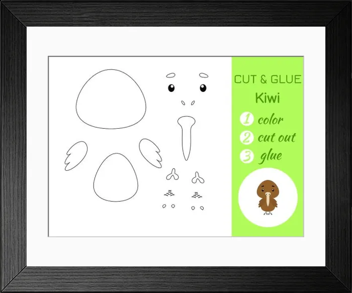 Framed Print : Color, cut and glue paper little kiwi Framed Print : Color, cut and glue paper little kiwi