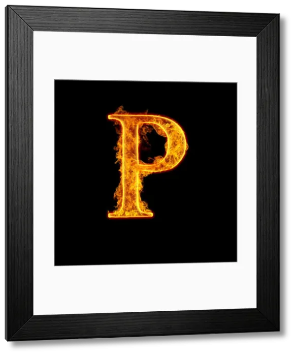 Framed Print : Fire alphabet letter P isolated on black background Framed Print : Fire alphabet letter P isolated on black background
