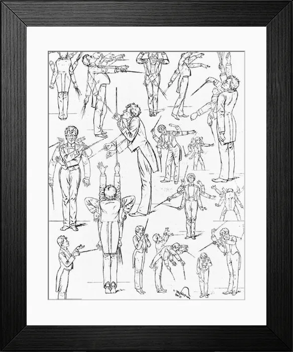 Framed Print : English: Caricature drawings satirising the conducting style of Gustav Mahler when he was director of the Vienna State Framed Print : English: Caricature drawings satirising the conducting style of Gustav Mahler when he was director of the Vienna State