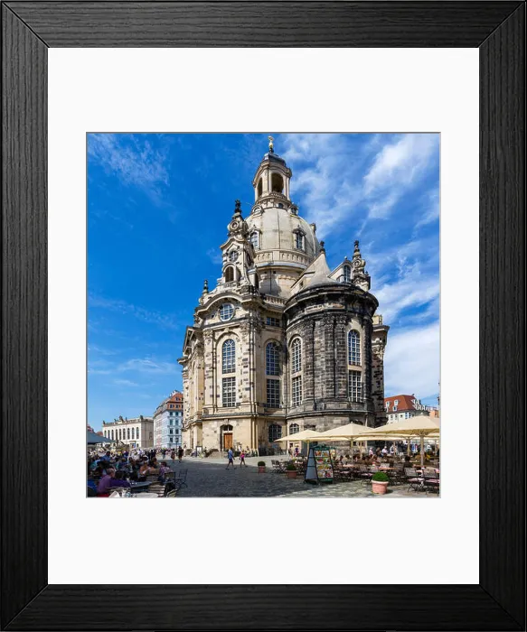 Framed Print : Cafes in front of the Frauenkirche, viewed from Salzgasse, Dresden, Saxony, Germany Framed Print : Cafes in front of the Frauenkirche, viewed from Salzgasse, Dresden, Saxony, Germany