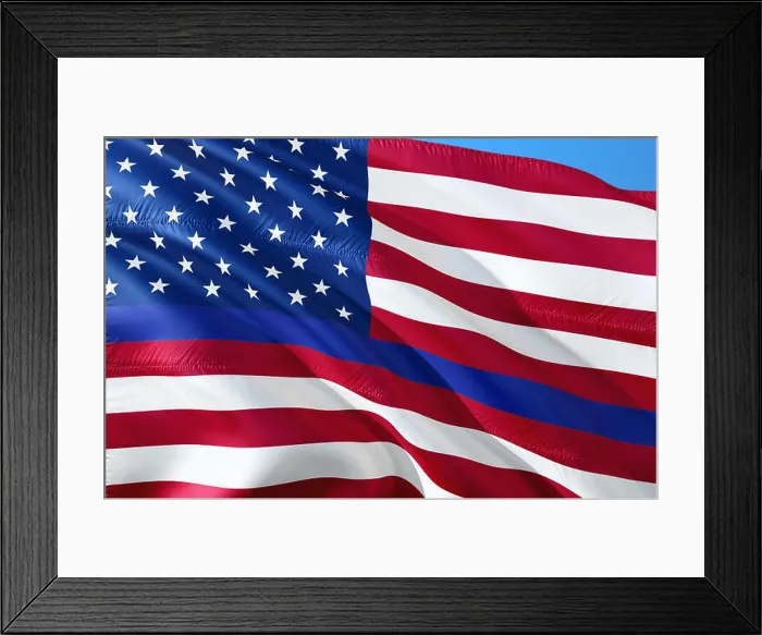 Framed Print : American police flag. Thin blue line flag law enforcement symbol Framed Print : American police flag. Thin blue line flag law enforcement symbol