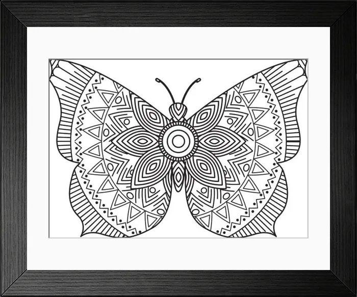 Framed Print : hand drawn for adult coloring pages with butterfly zentangle monochrome sketch