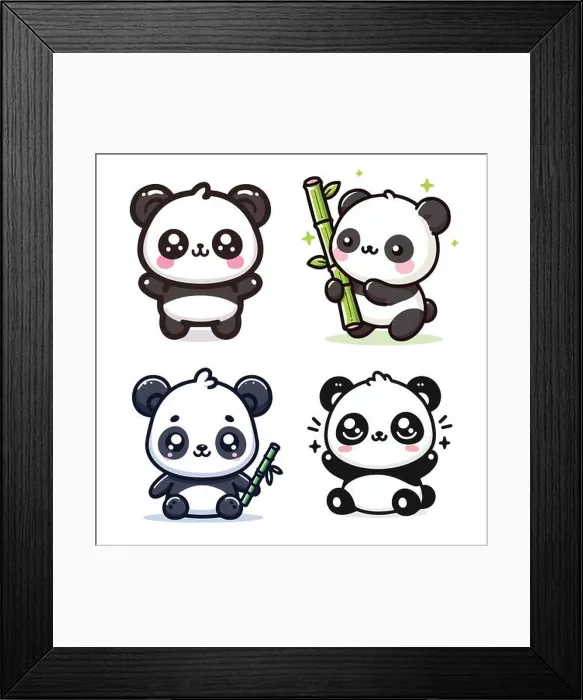 Framed Print : Cute Kawaii Panda Bear Mascot. Cartoon Funny Smiling Happy Panda Sticker Framed Print : Cute Kawaii Panda Bear Mascot. Cartoon Funny Smiling Happy Panda Sticker