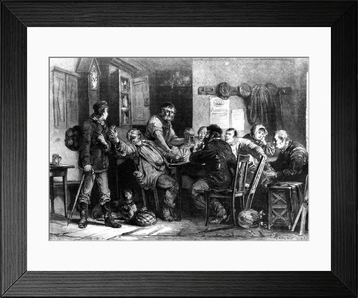 Framed Print : gastronomy, beer, hostel, wanderer, after drawing by E. Henseler, wood engraving, circa 1880 Framed Print : gastronomy, beer, hostel, wanderer, after drawing by E. Henseler, wood engraving, circa 1880