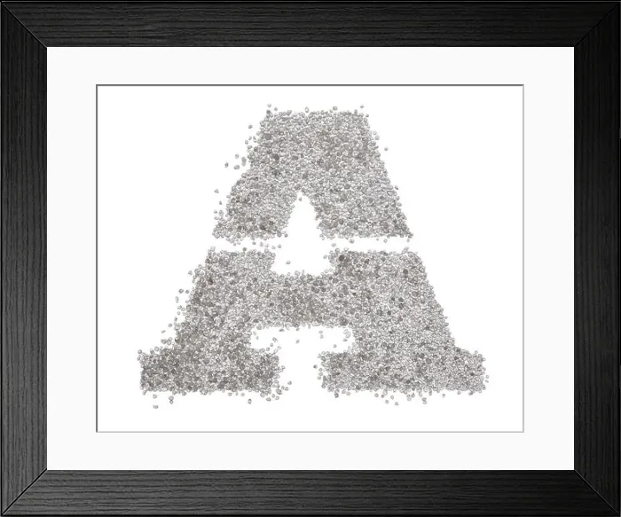 Framed Print : Serif sand letter capital A with sharp edges photographed on a white background Framed Print : Serif sand letter capital A with sharp edges photographed on a white background