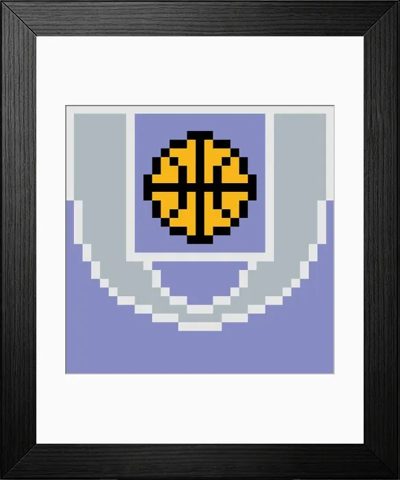 Framed Print : Basketball on basketball court with pixel art Framed Print : Basketball on basketball court with pixel art